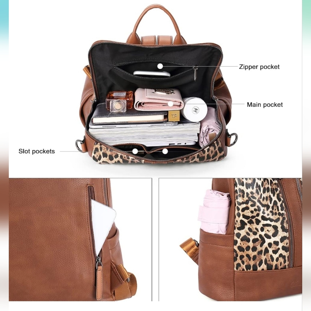 Leopard Print Backpack Handbag - Picture 9 of 11